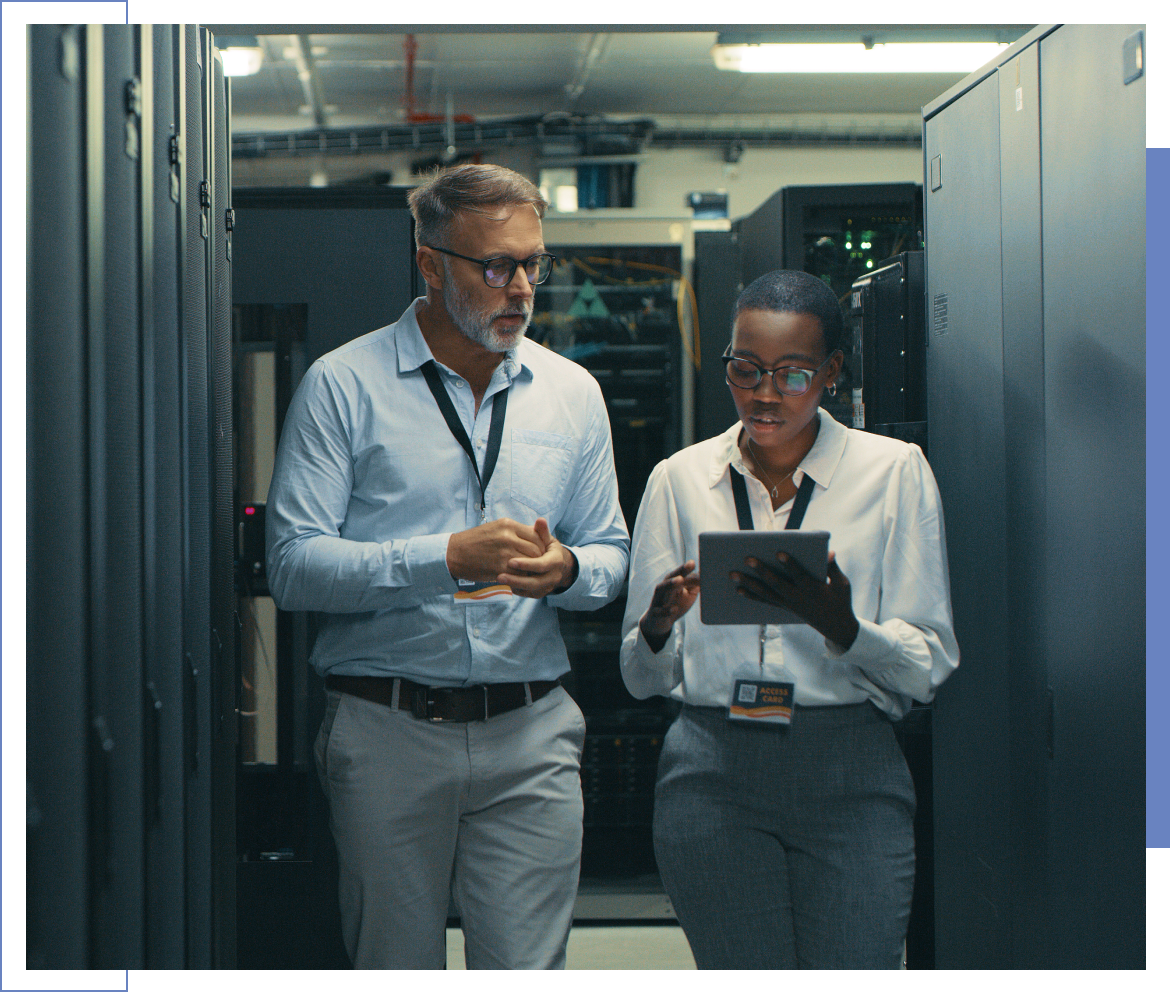 IT team collaborating in a data center.
